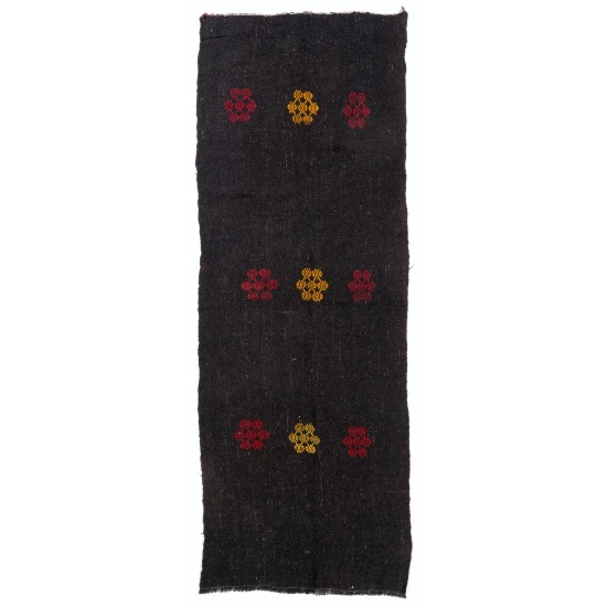 Handwoven Vintage Turkish Runner Kilim 'Flat-weave', Natural Black Goat Wool Kilim. 3.8 x 10.4 Ft (115 x 315 cm)