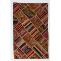 Contemporary Handmade Patchwork Kilim Rug, Flat-Weave Floor Covering. 4 x 6.3 Ft (120 x 190 cm)