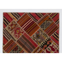 Contemporary Handmade Patchwork Kilim Rug, Flat-Weave Floor Covering. 4 x 6 Ft (123 x 180 cm)