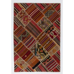 Contemporary Handmade Patchwork Kilim Rug, Flat-Weave Floor Covering. 4 x 6 Ft (123 x 180 cm)