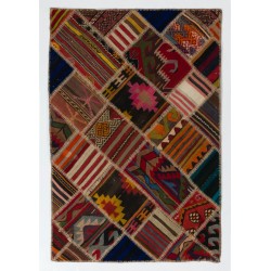 Contemporary Handmade Patchwork Kilim Rug, Flat-Weave Floor Covering. 4 x 6 Ft (123 x 183 cm)