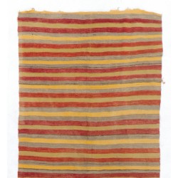 Vintage Handmade Turkish Wool Kilim "Flat-Weave" in Yellow, Red and Gray Stripes. 4 x 9.2 Ft (123 x 280 cm)