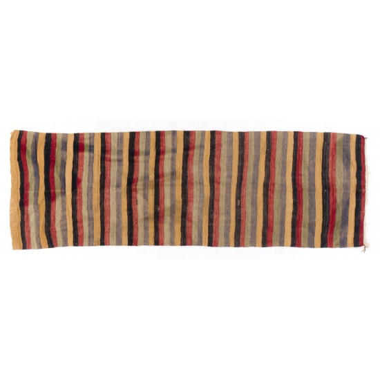 Vintage Striped Handwoven Wool Kilim Runner. Turkish Double Sided Hallway Runner. 4 x 11.9 Ft (124 x 360 cm)