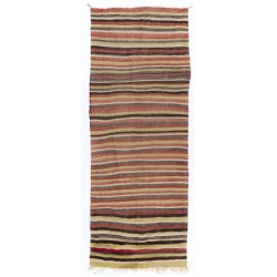 Vintage Striped Handwoven Wool Kilim Runner. Turkish Double Sided Hallway Runner. 4.2 x 11.2 Ft (125 x 340 cm)