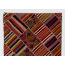 Contemporary Handmade Patchwork Kilim Rug, Flat-Weave Floor Covering. 4.2 x 6.3 Ft (126 x 190 cm)