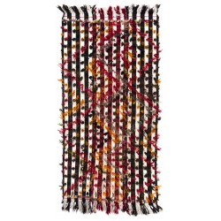 Handmade Turkish Kilim Rug with Colorful Poms. Tribal Style Bed Cover & Wall Hanging. 4.2 x 8.6 Ft (127 x 260 cm)
