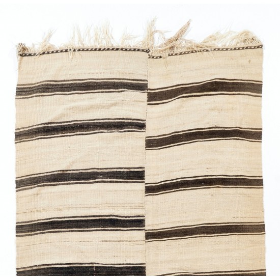 Vintage Striped Wool Kilim from Turkey. Handmade Double Sided Hallway Runner. 4.2 x 12.5 Ft (127 x 378 cm)
