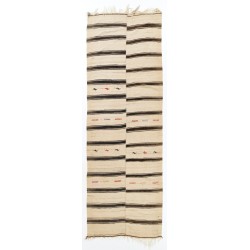 Vintage Striped Wool Kilim from Turkey. Handmade Double Sided Hallway Runner. 4.2 x 12.5 Ft (127 x 378 cm)