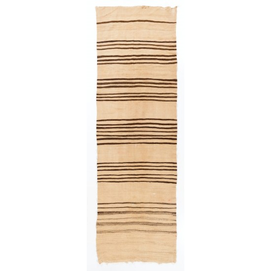 Vintage Striped Wool Kilim from Turkey. Handmade Double Sided Hallway Runner. 4.2 x 13.2 Ft (128 x 400 cm)