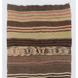 Vintage Striped Wool Kilim from Turkey. Handmade Double Sided Hallway Runner. 4.3 x 9.4 Ft (129 x 285 cm)