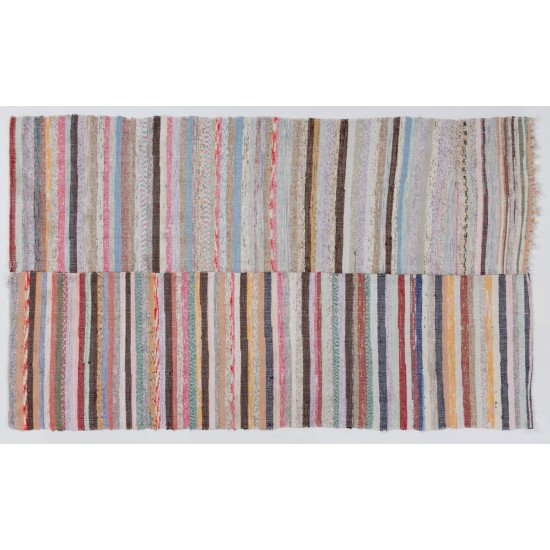 Striped Design Rag Rug, Colorful Vintage Turkish Kilim. 4.3 x 7.3 Ft (130 x 220 cm)