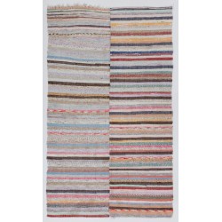 Striped Design Rag Rug, Colorful Vintage Turkish Kilim. 4.3 x 7.3 Ft (130 x 220 cm)