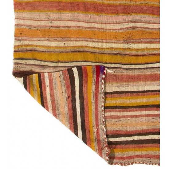 Handwoven Vintage Wool Kilim from Turkey. Striped Double Sided Hallway Runner. 4.3 x 10.4 Ft (130 x 315 cm)