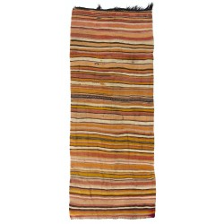 Handwoven Vintage Wool Kilim from Turkey. Striped Double Sided Hallway Runner. 4.3 x 10.4 Ft (130 x 315 cm)