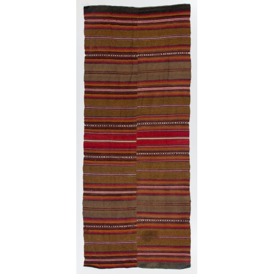 Handwoven Vintage Wool Kilim from Turkey. Striped Double Sided Hallway Runner. 4.3 x 10.5 Ft (130 x 320 cm)