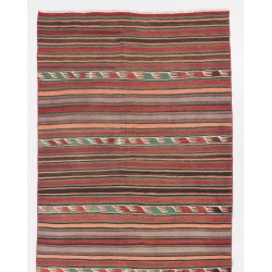 Handwoven Vintage Wool Kilim from Turkey. Striped Double Sided Hallway Runner. 4.3 x 11.4 Ft (130 x 345 cm)