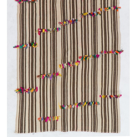 Turkish Kilim "Flat-Weave", Handwoven Vintage Rug with Striped Design. 4.5 x 11.2 Ft (135 x 340 cm)