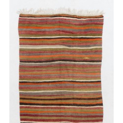 Nomadic Handwoven Vintage Turkish Wool Kilim. Striped Double Sided Hallway Runner. 4.6 x 11.4 Ft (138 x 347 cm)