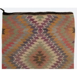 Double Sided Vintage Handmade Kilim from Turkey, Geometric Pattern Wool Rug. 4.6 x 11 Ft (140 x 333 cm)
