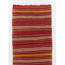 Colorful Nomadic Handwoven Vintage Turkish Wool Kilim. Striped Hallway Runner (Reversible). 4.6 x 14.3 Ft (140 x 435 cm)