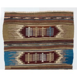 Handwoven Turkish Kilim Made of Wool, Vintage Stiped & Geometric Pattern Rug. 4.7 x 7.7 Ft (142 x 233 cm)