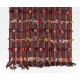 Handmade Turkish Kilim Rug with Colorful Poms. Tribal Style Bed Cover & Wall Hanging. 4.7 x 8.4 Ft (142 x 253 cm)