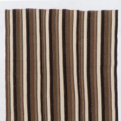 Turkish Vintage Kilim with Vertical Bands, Cream and Brown Colors Rug Made of %100 Natural Un-Dyed Wool. 4.7 x 9.2 Ft (143 x 278 cm)