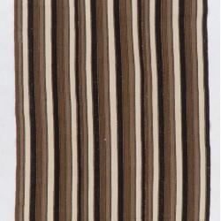 Turkish Vintage Kilim with Vertical Bands, Cream and Brown Colors Rug Made of %100 Natural Un-Dyed Wool. 4.7 x 9.2 Ft (143 x 278 cm)