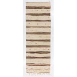 Vintage Handwoven Turkish Wool Runner Kilim for Hallway Decor. (Reversible). 4.8 x 13.2 Ft (145 x 400 cm)