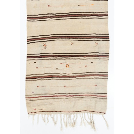 Vintage Handwoven Turkish Wool Runner Kilim for Hallway Decor. (Reversible). 4.8 x 13.9 Ft (145 x 423 cm)