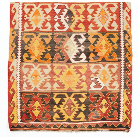 Fantastic Handmade Vintage Turkish Kilim with Geometric Design. 4.9 x 10 Ft (147 x 307 cm)