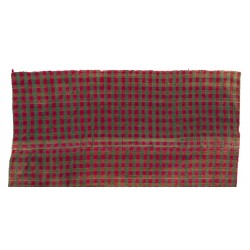 Chequered Design Turkish Kilim, Red & Green Color Rug Made of Wool. 4.9 x 5 Ft (148 x 152 cm)