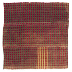 Chequered Design Turkish Kilim, Red & Green Color Rug Made of Wool. 4.9 x 5 Ft (148 x 152 cm)