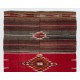 Vintage Handmade Turkish Kilim with Striped & Geometric Patterns. 5 x 8 Ft (150 x 245 cm)
