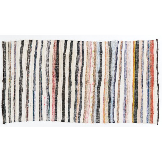 Lovely Multicolored Striped Double Sided Kilim, Vintage Handwoven Rag Rug. 5 x 9.6 Ft (152 x 290 cm)