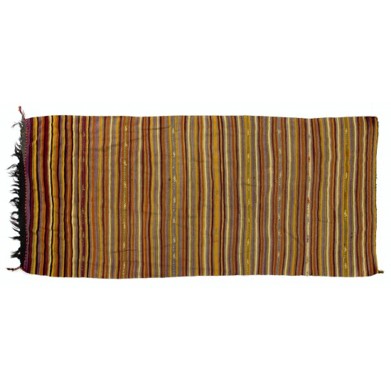 Handwoven Vintage Turkish Wool Runner Kilim for Hallway Decor. 5 x 11.2 Ft (152 x 340 cm)