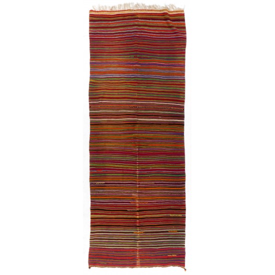 Handwoven Vintage Turkish Wool Runner Kilim for Hallway Decor. 5 x 12.9 Ft (152 x 393 cm)