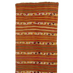 Colorful Striped Vintage Turkish Kilim (Flat-Weave). Handwoven Hallway Runner (Reversible) Made of Wool. 5 x 15.5 Ft (152 x 470 cm)