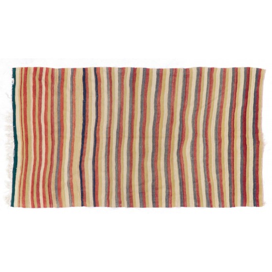 Vintage Handwoven Anatolian Kilim Rug, 100% Wool Flat-Weave Floor Covering. 5 x 8.4 Ft (153 x 255 cm)