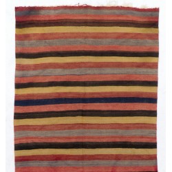 Vintage Handwoven Anatolian Kilim Rug, 100% Wool Flat-Weave Floor Covering. 5 x 11 Ft (153 x 337 cm)