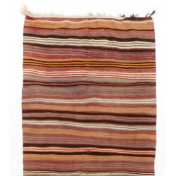Colorful Banded Vintage Turkish Kilim (Flat-Weave). Handwoven Hallway Runner (Reversible) Made of Wool. 5 x 11.8 Ft (153 x 357 cm)