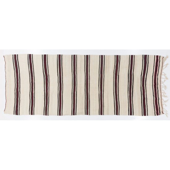 Banded Vintage Turkish Kilim (Flat-Weave). Handwoven Hallway Runner (Reversible) Made of Wool. 5 x 13.7 Ft (153 x 417 cm)