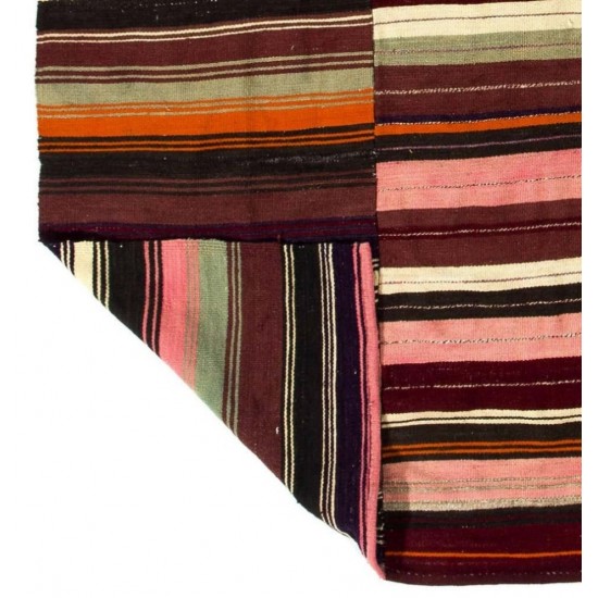 Vintage Striped Handwoven Anatolian Kilim Rug for Living Room Decor, 100% Wool. 5 x 8.3 Ft (155 x 250 cm)