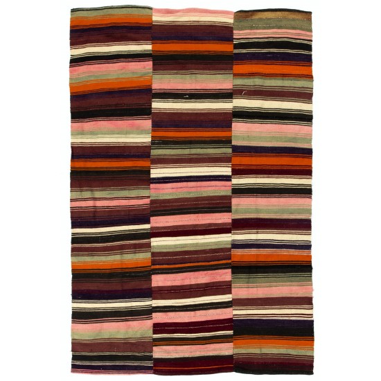 Vintage Striped Handwoven Anatolian Kilim Rug for Living Room Decor, 100% Wool. 5 x 8.3 Ft (155 x 250 cm)
