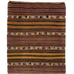 Traditional Vintage Colorful Striped Turkish Kilim Rug. 5.2 x 9.4 Ft (156 x 285 cm)