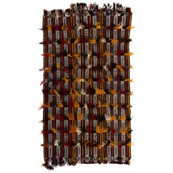 Handmade Vintage Turkish Village Kilim (Flat-weave) with Wool & Cotton Poms. 5.2 x 9.2 Ft (157 x 280 cm)