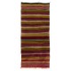 Multicolored Banded Handwoven Vintage Turkish Wool Runner Kilim for Hallway Decor. 5.2 x 11.2 Ft (157 x 340 cm)