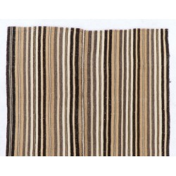 Authentic Handmade Turkish Kilim (Flat-Weave) with Vertical Bands, 100% Wool. 5.2 x 7.8 Ft (158 x 237 cm)
