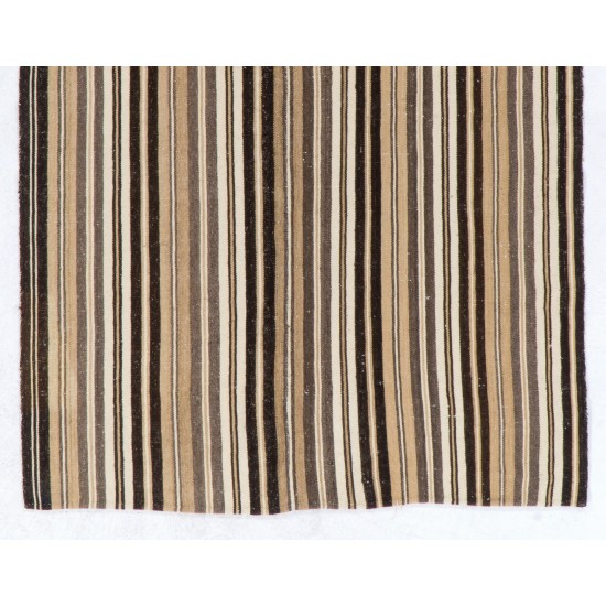 Authentic Handmade Turkish Kilim (Flat-Weave) with Vertical Bands, 100% Wool. 5.2 x 7.8 Ft (158 x 237 cm)