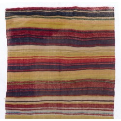 Multicolored Banded Handwoven Vintage Turkish Wool Runner Kilim for Hallway Decor. 5.2 x 10.4 Ft (158 x 315 cm)